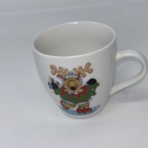 Royal Norfolk Christmas Mug-Reindeer Skating on ice-Nostalgic Holiday 12oz